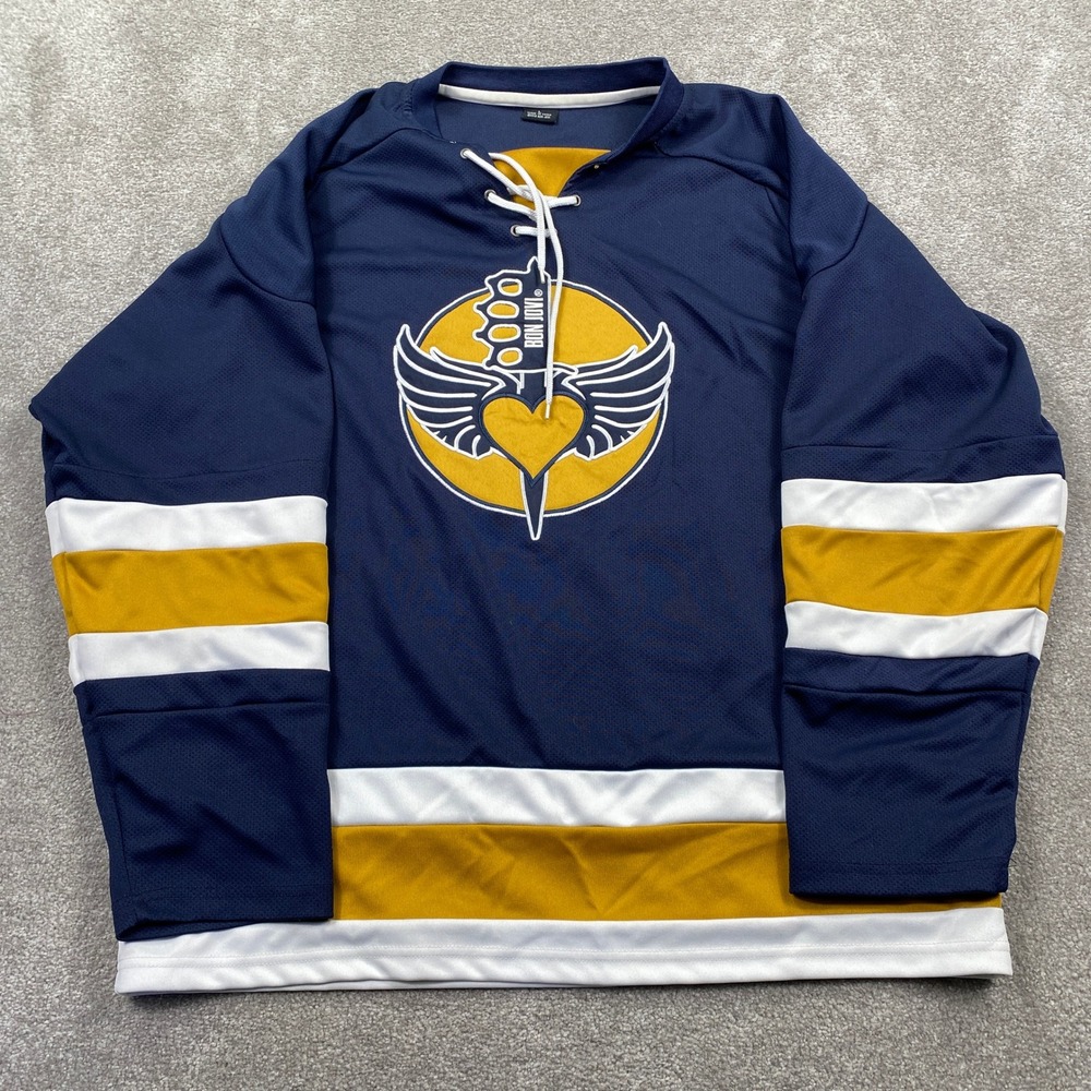 Bon Jovi Hockey Jersey Mens Large Blue 2013 Tour Graphic Lace Up Long Sleeve